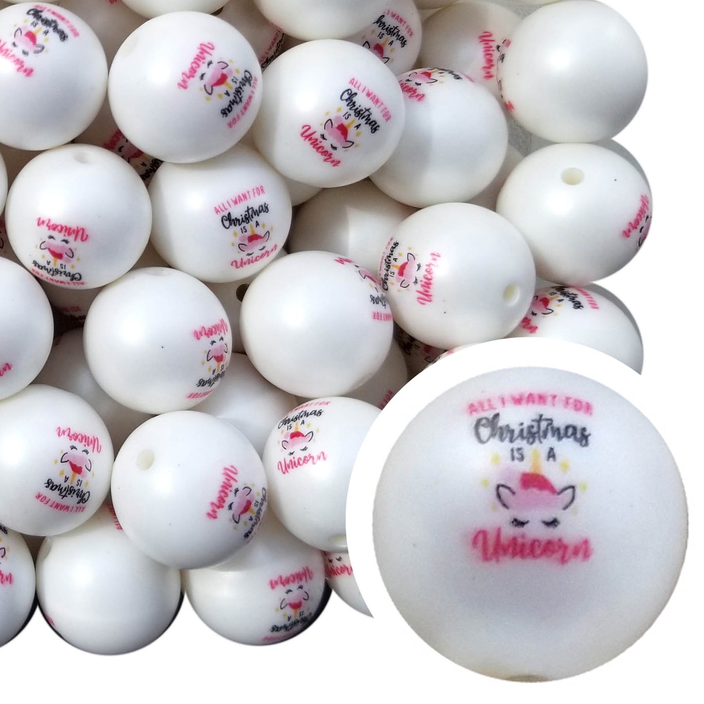 all I want for christmas is a unicorn 20mm printed bubblegum beads