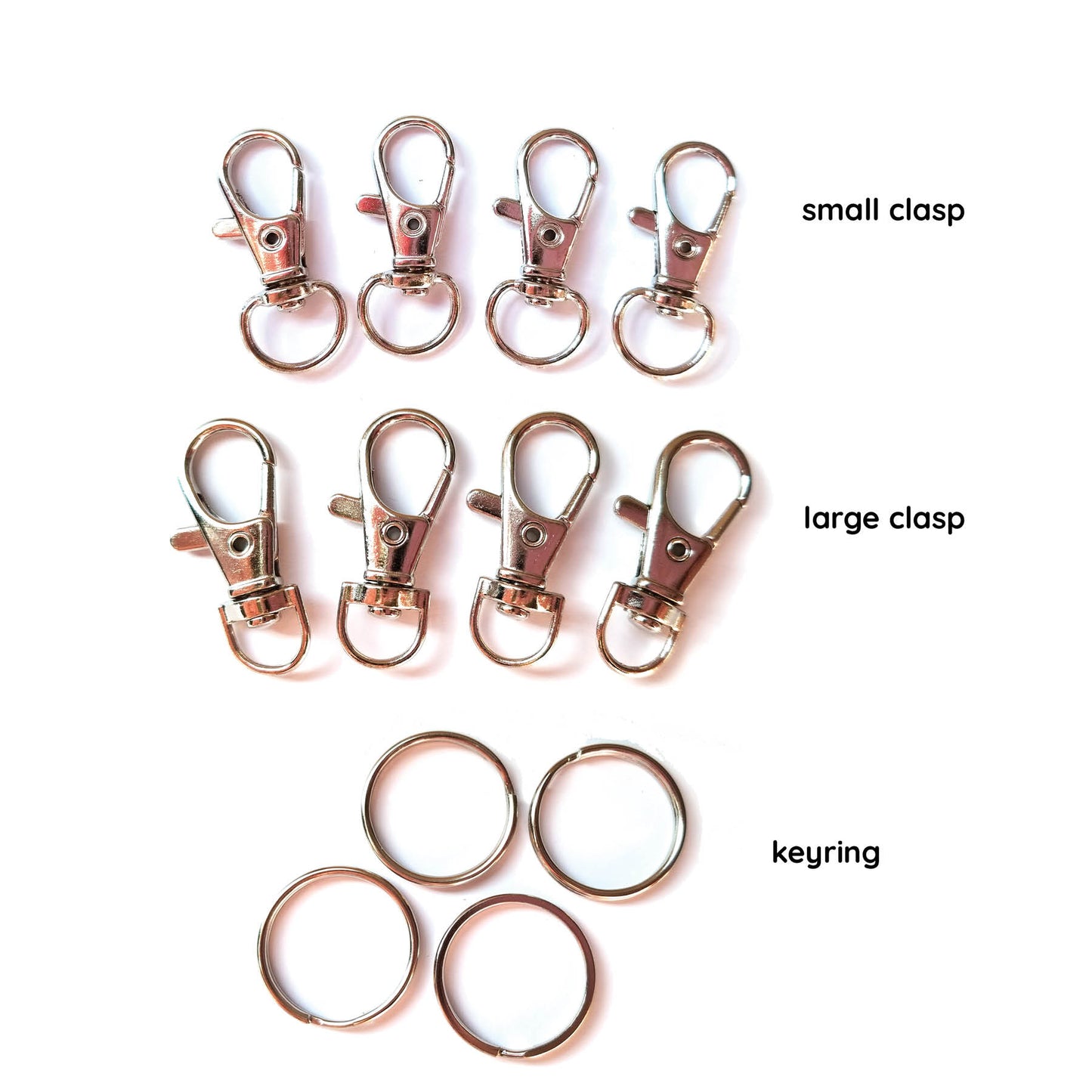 4 piece clasp or key ring hardware set for bubblegum beaded keychains