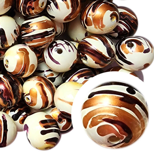 coffee swirls 20mm printed bubblegum beads