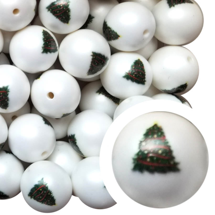 decorated christmas tree presents 20mm printed wholesale bubblegum beads