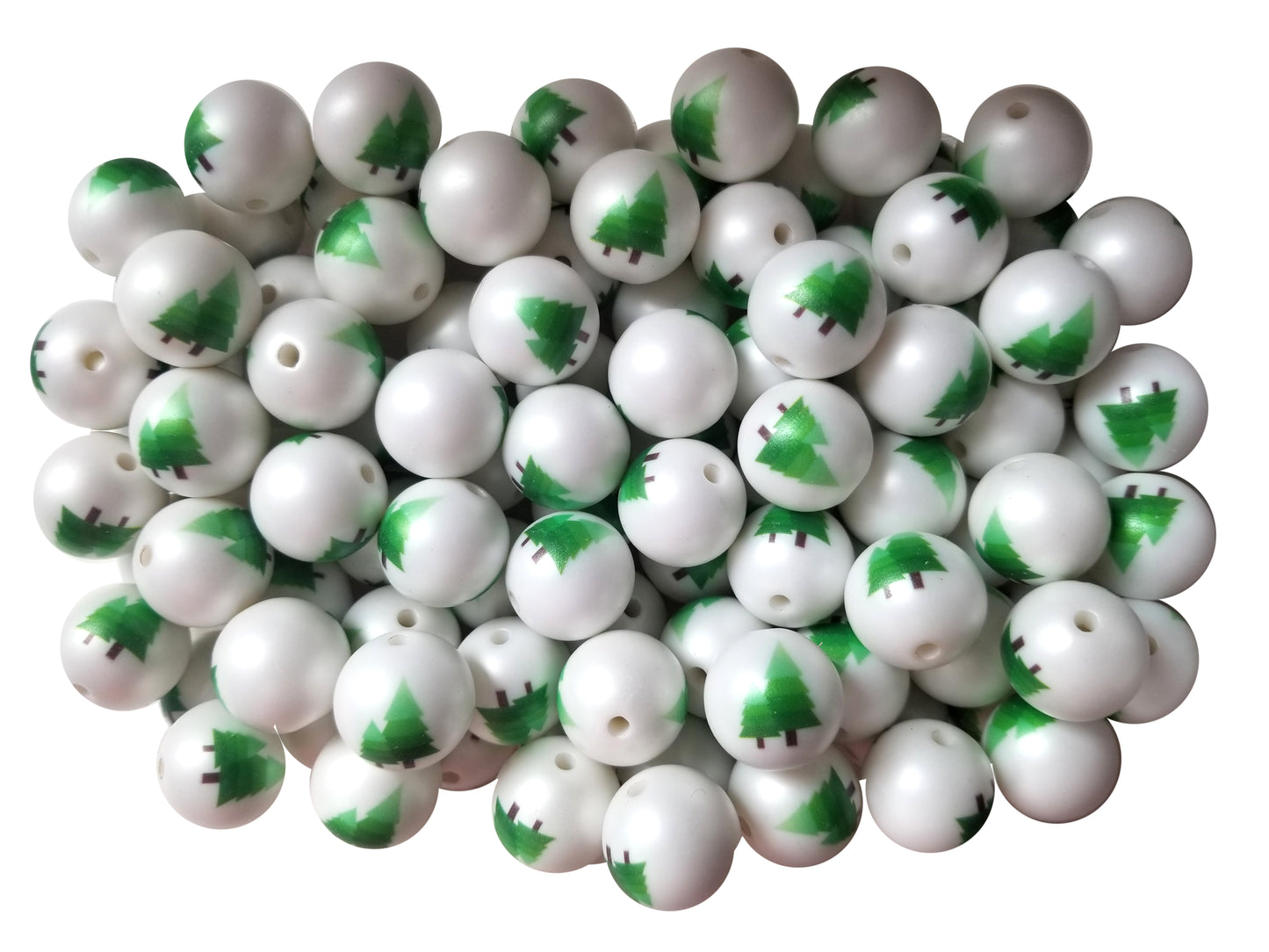 evergreen trees 20mm printed wholesale bubblegum beads
