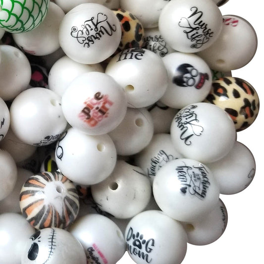 factory 2nds imperfect bead mix 20mm printed bubblegum beads