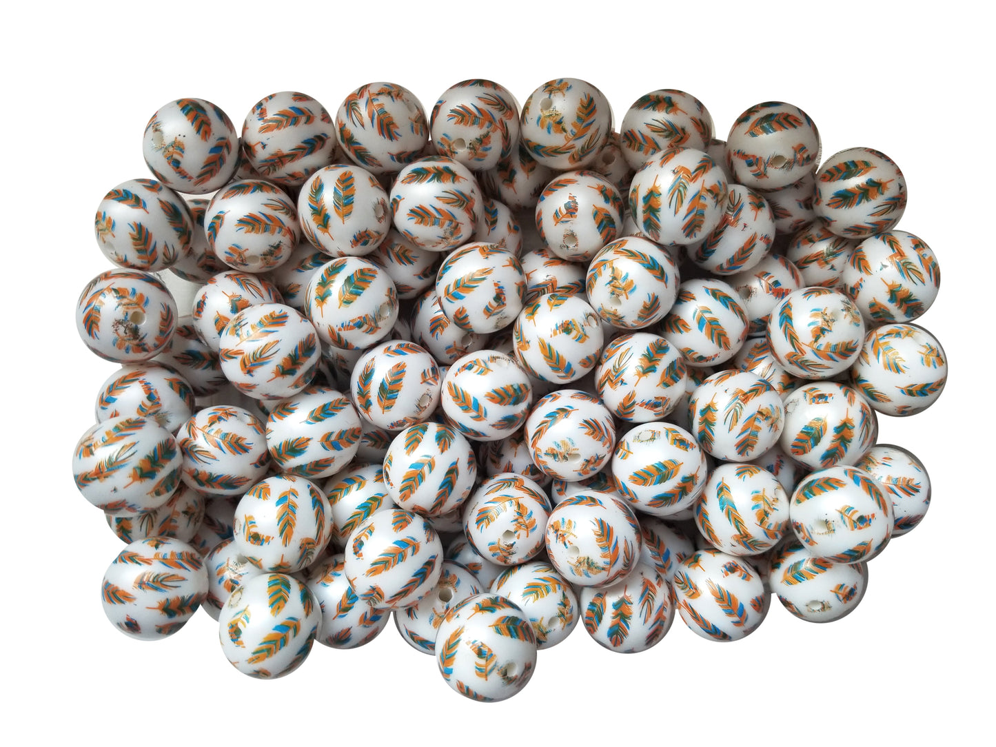 feather 20mm printed bubblegum beads