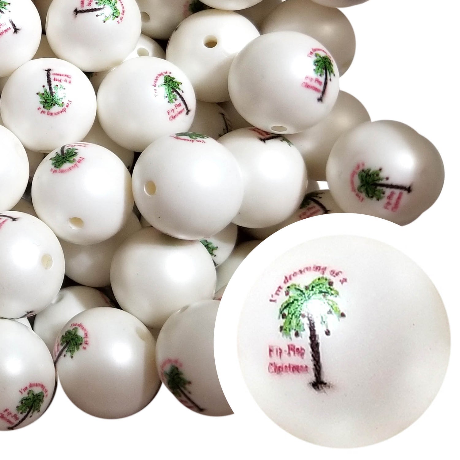 I'm dreaming of a flip flop christmas 20mm printed bubblegum beads