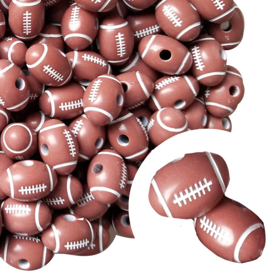 football shaped 18mm x 12mm printed bubblegum beads