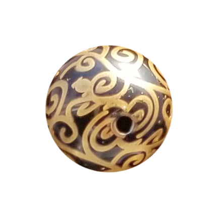gold swirls 20mm printed bubblegum beads