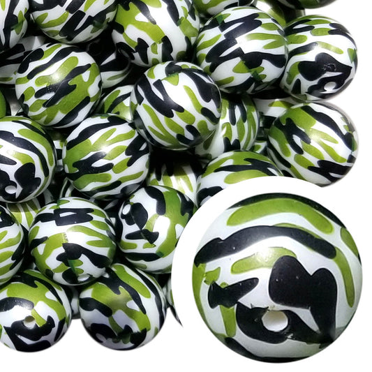 green camo 20mm printed bubblegum beads