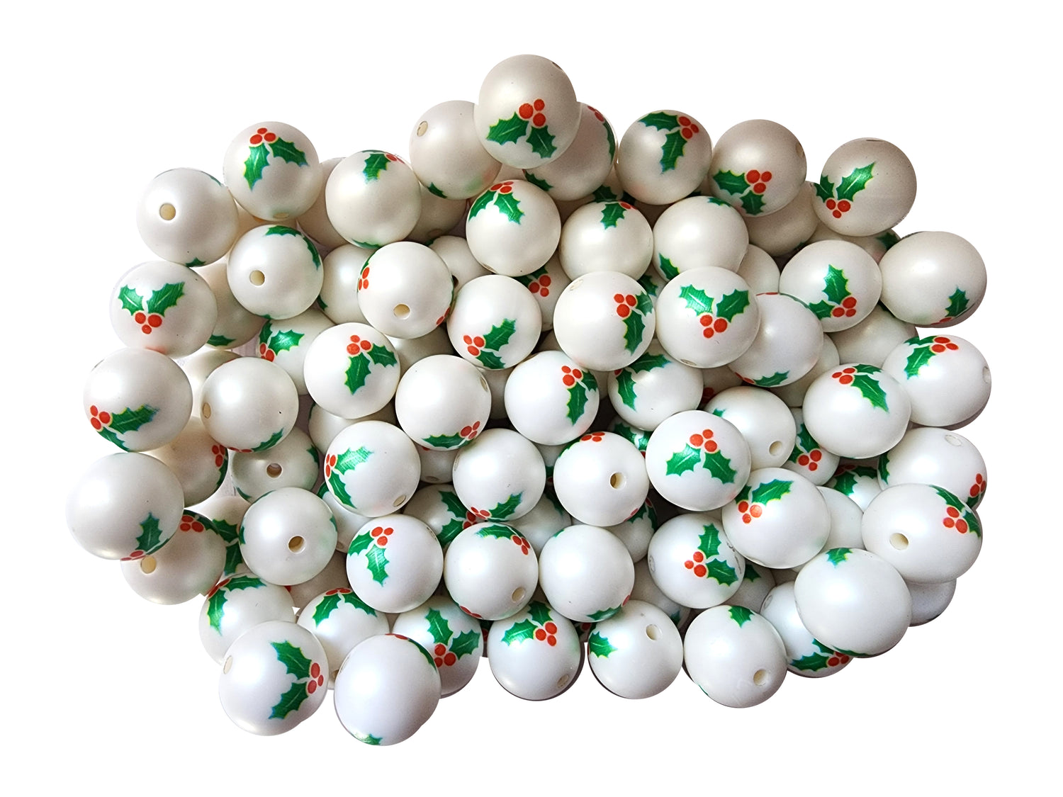 holly berries 20mm printed bubblegum beads