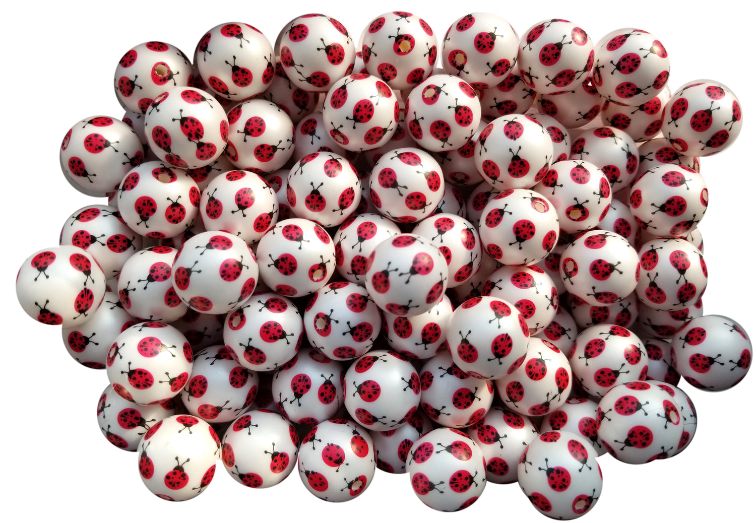ladybug 20mm printed bubblegum beads