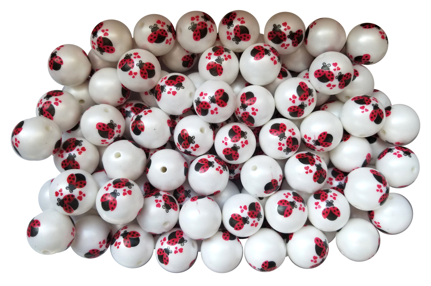 ladybug love 20mm printed bubblegum beads