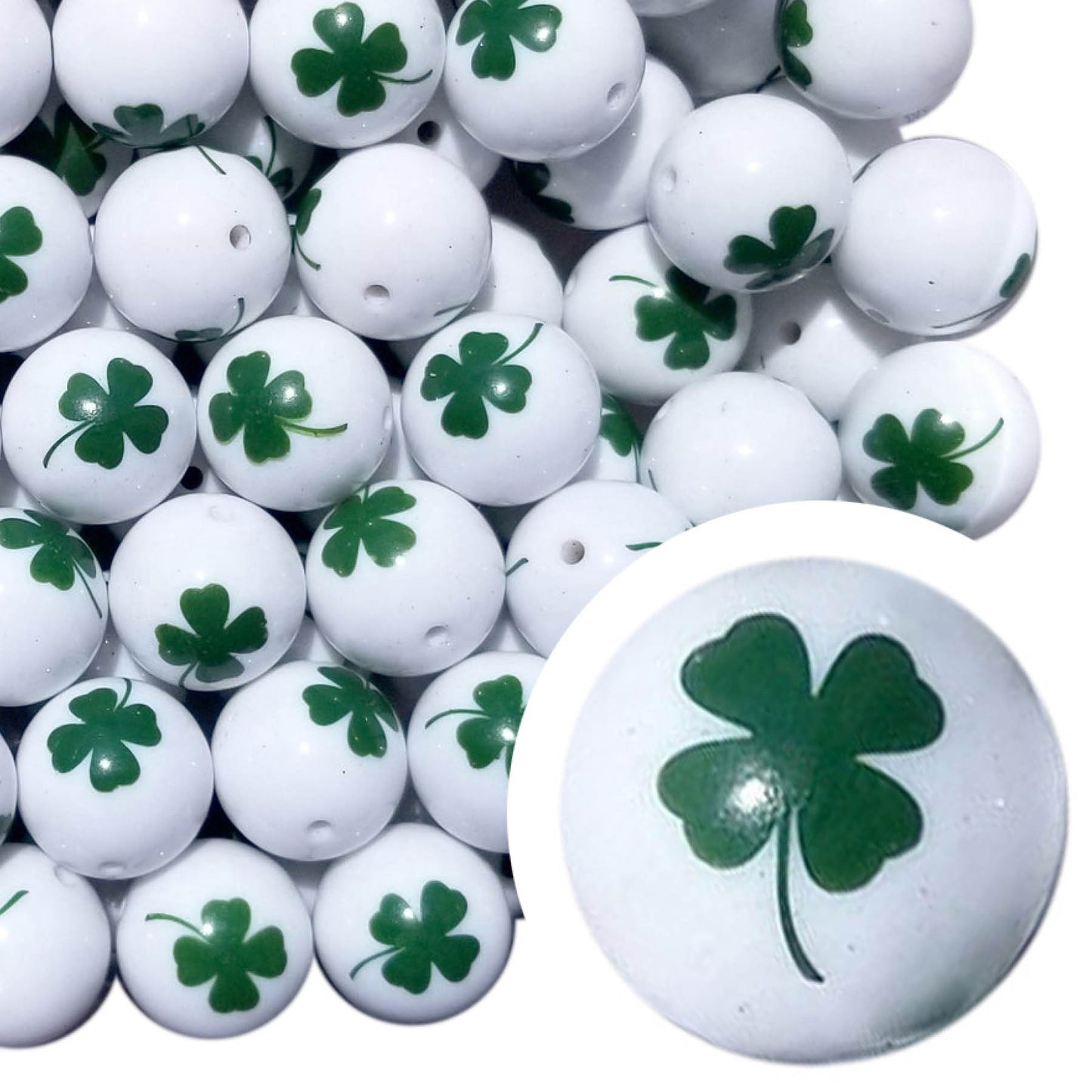 glossy large 4 leaf clover 20mm printed bubblegum beads