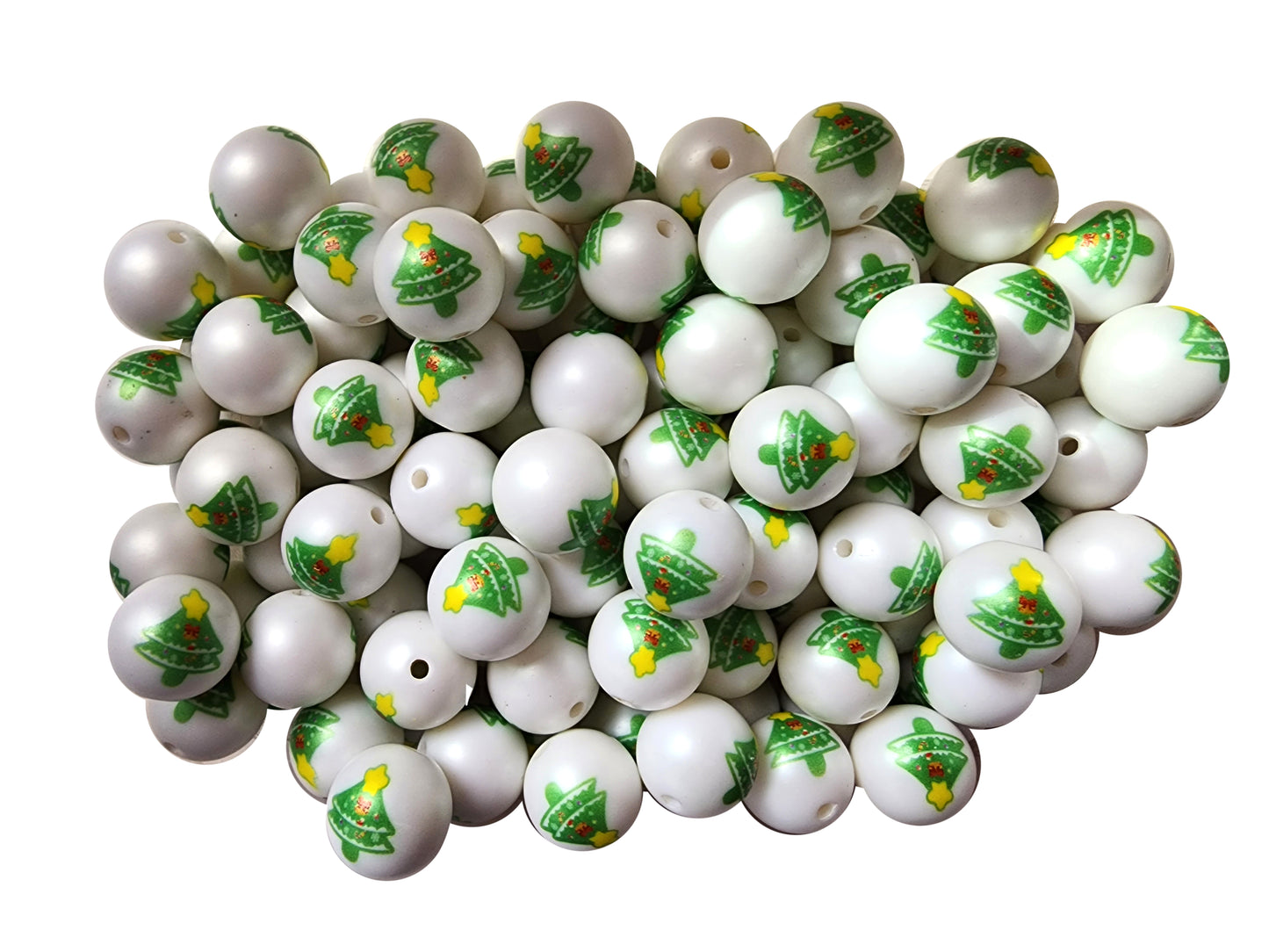 large christmas tree 20mm printed wholesale bubblegum beads