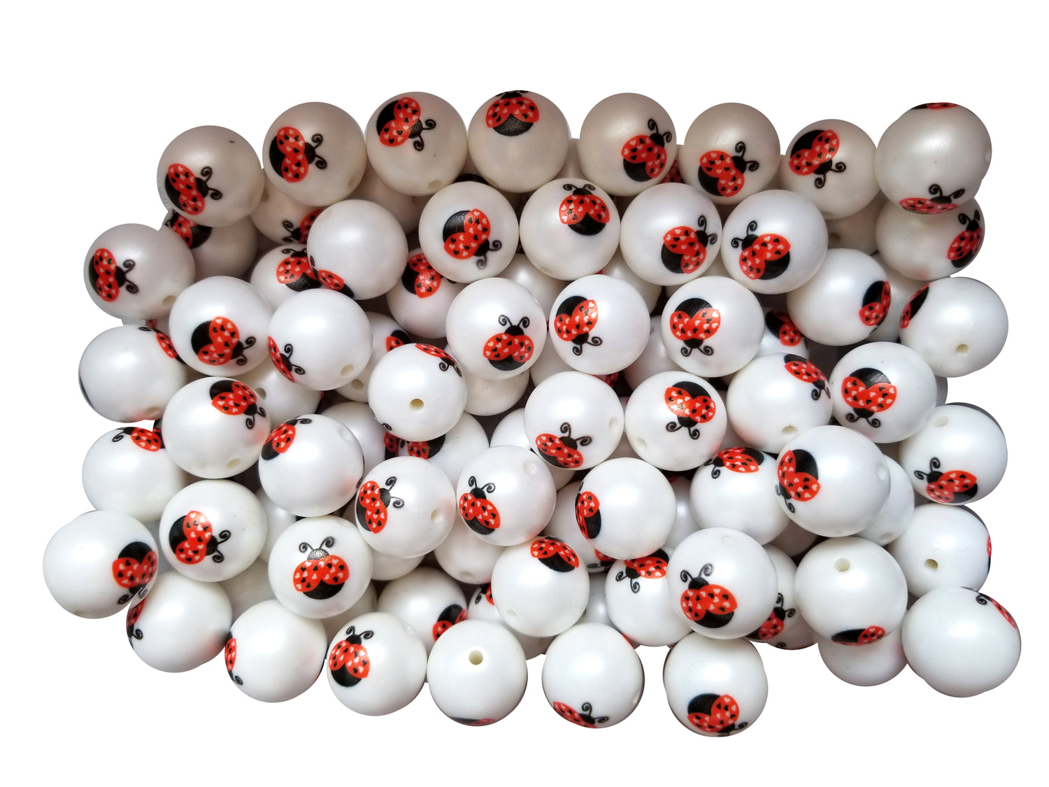large ladybug 20mm printed bubblegum beads