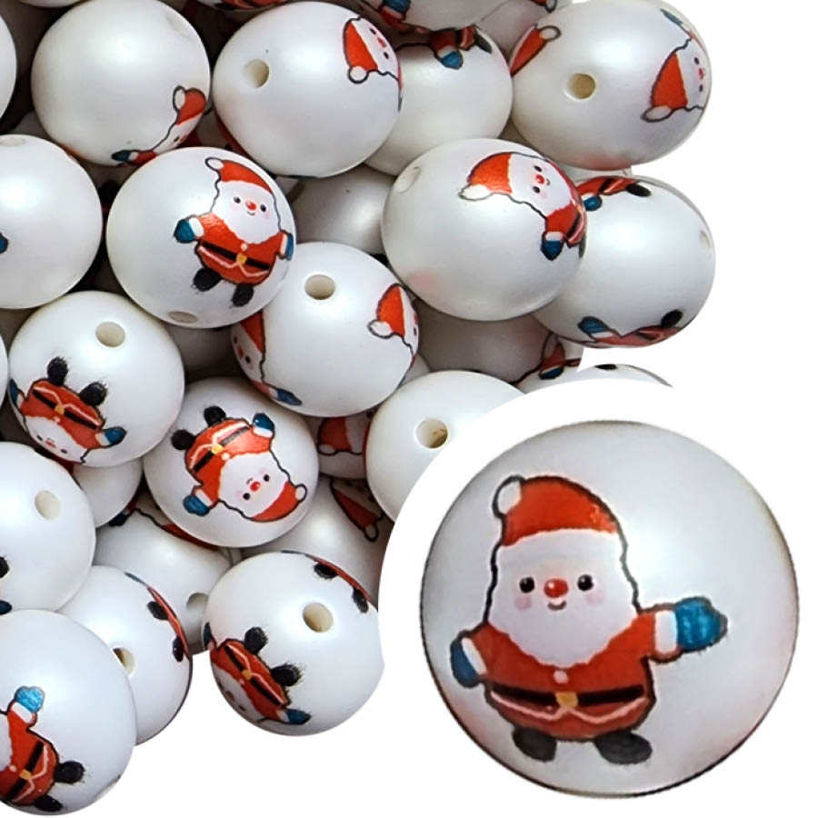 large santa 20mm printed wholesale bubblegum beads