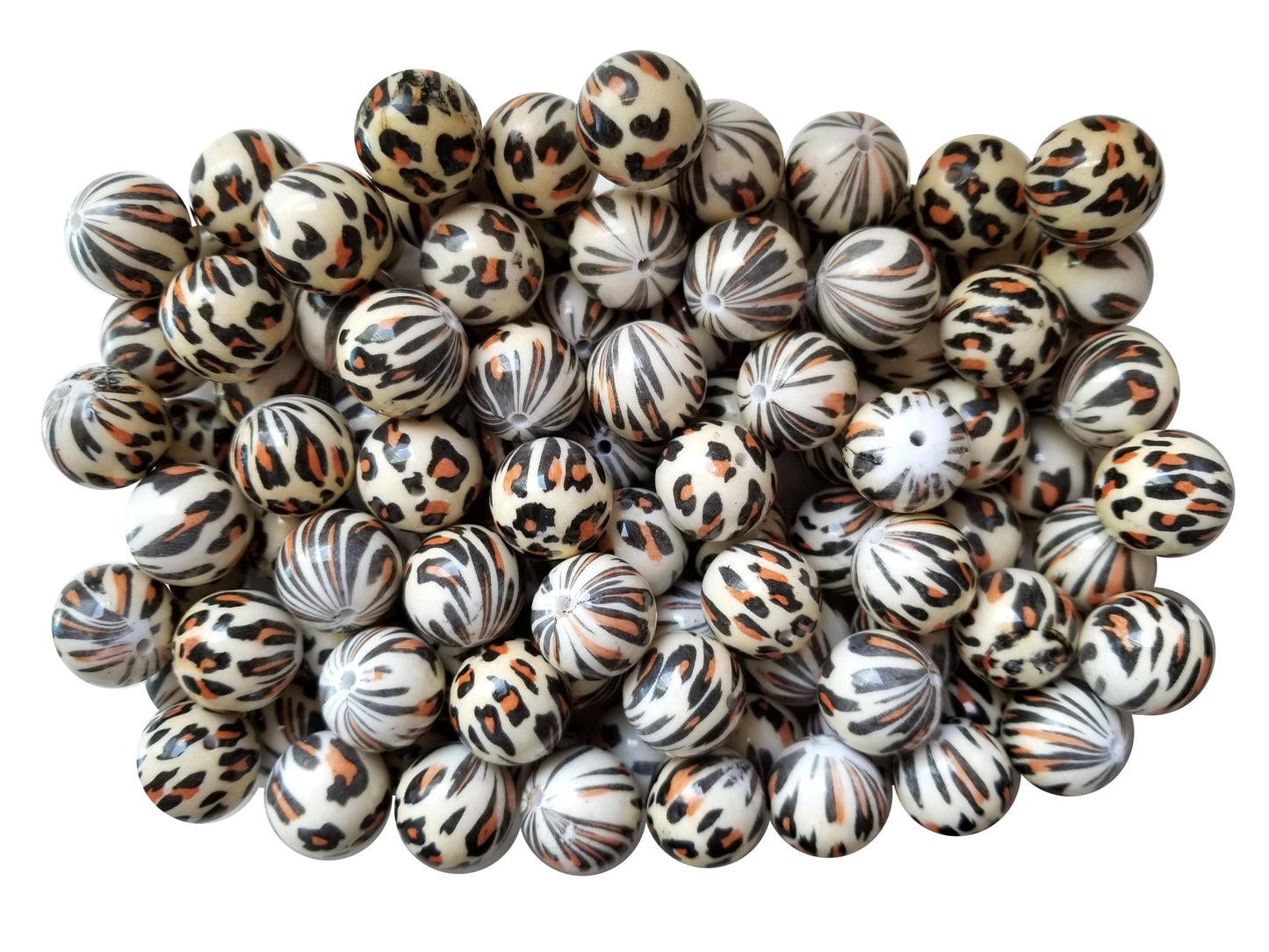 leopard print 20mm printed bubblegum beads