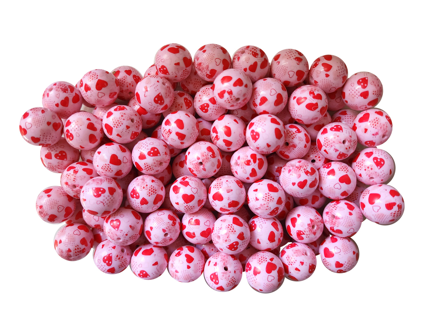 lots of love hearts 20mm printed bubblegum beads