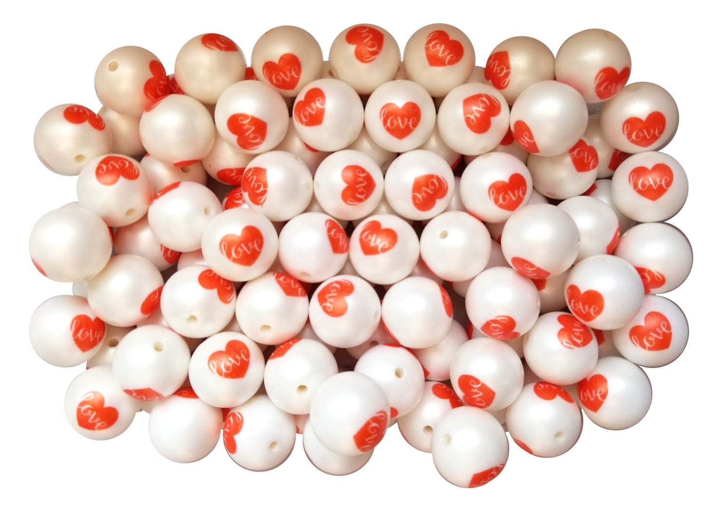 love heart 20mm printed bubblegum beads