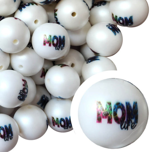 mom life 20mm printed bubblegum beads