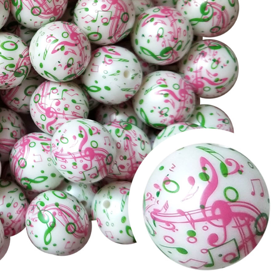 music notes 20mm printed bubblegum beads