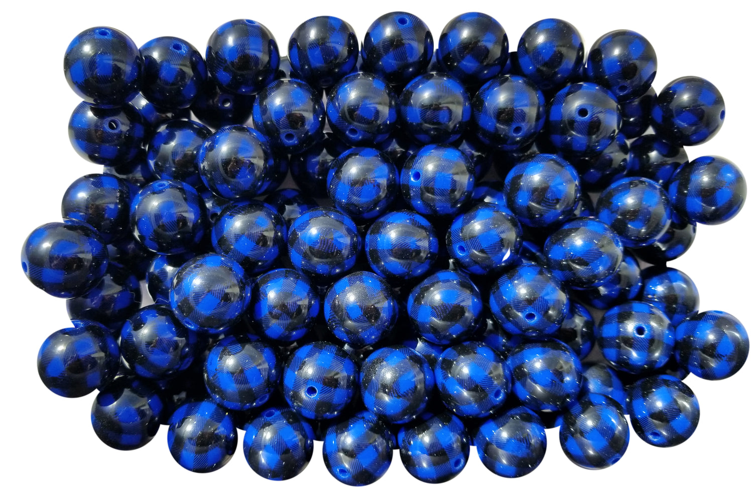 navy blue buffalo check plaid 20mm printed bubblegum beads