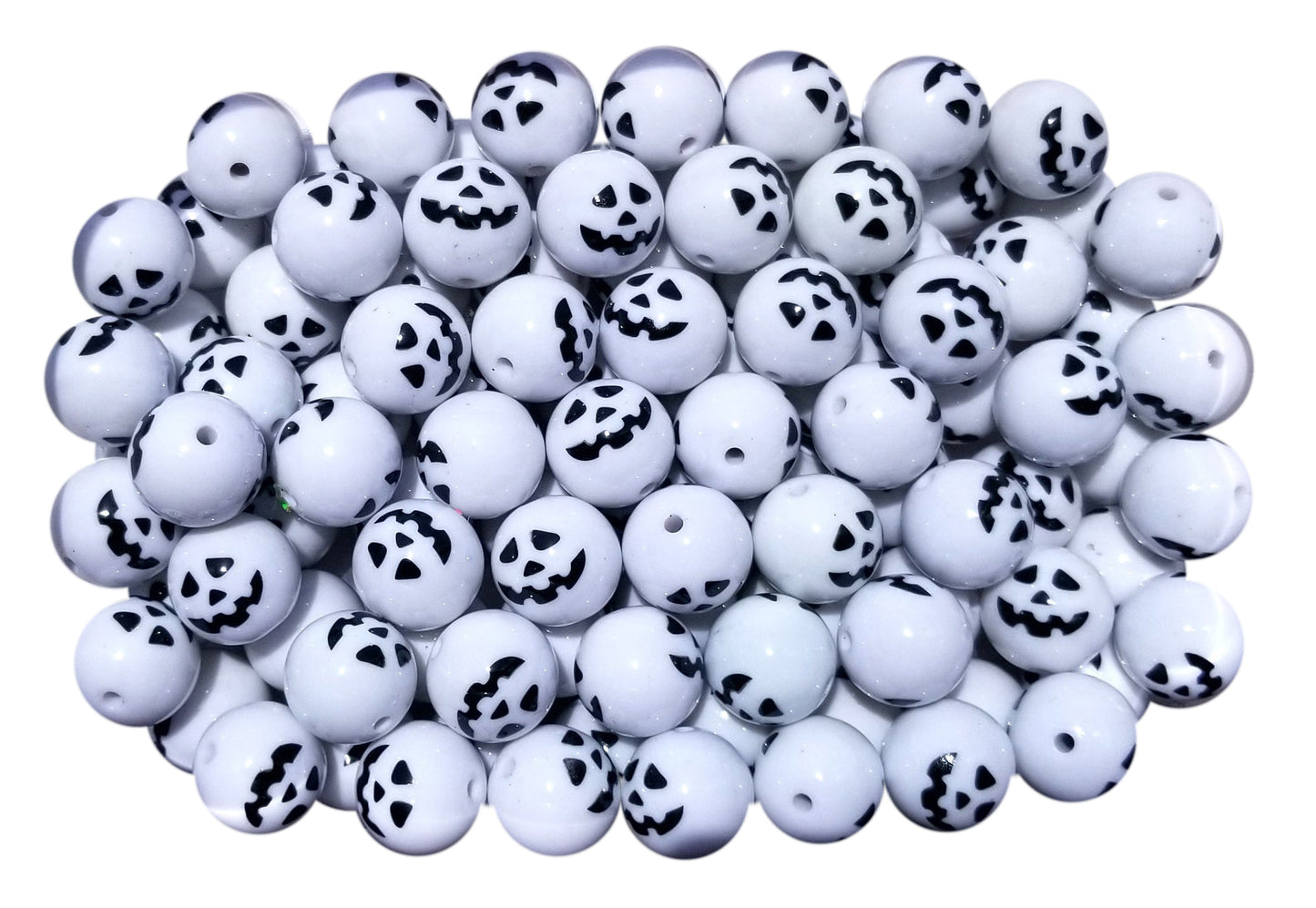 opaque white ghost pumpkin 20mm printed bubblegum beads