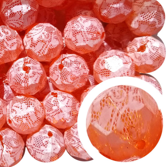 orange faceted lace 20mm bubblegum beads