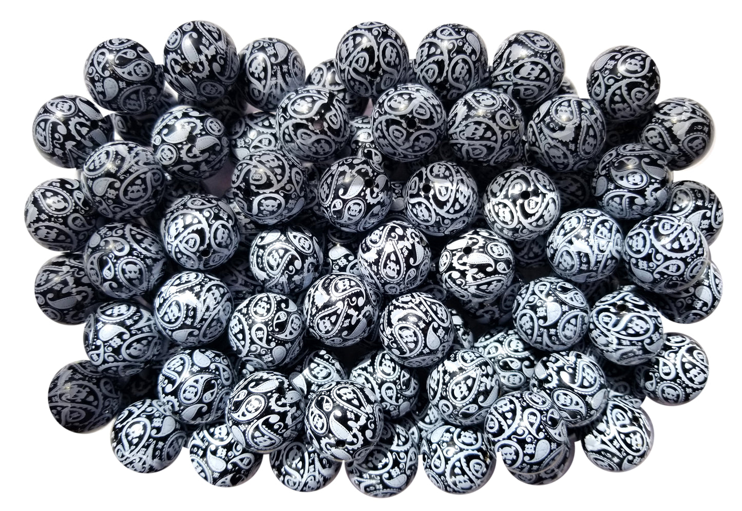 paisley skulls 20mm printed bubblegum beads