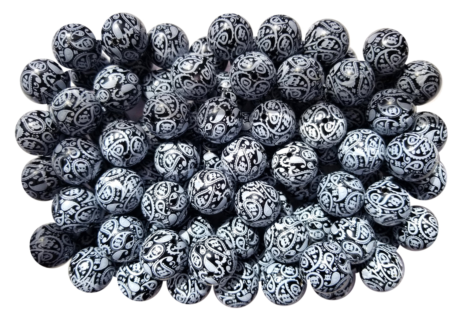 paisley skulls 20mm printed bubblegum beads