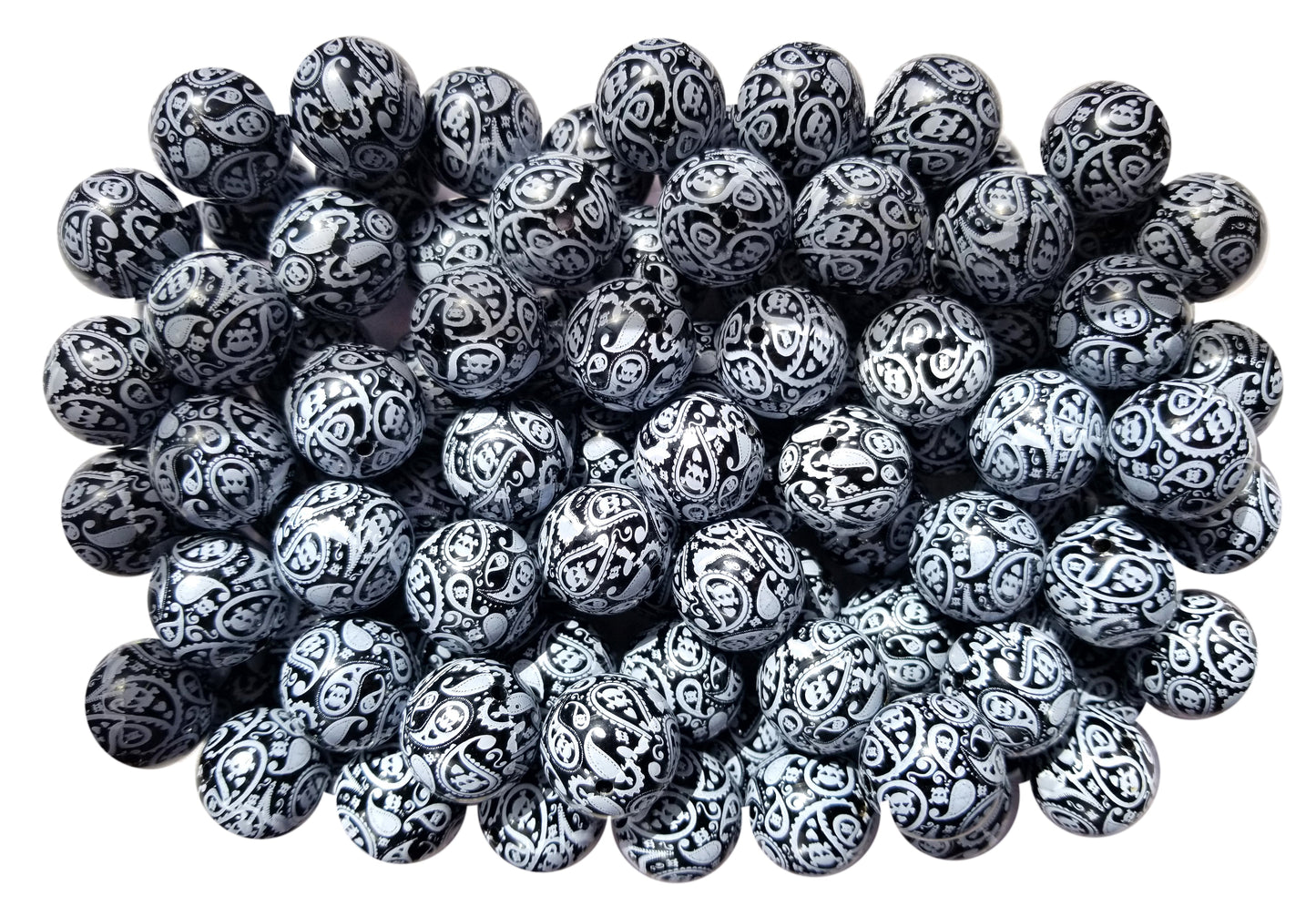 paisley skulls 20mm printed bubblegum beads