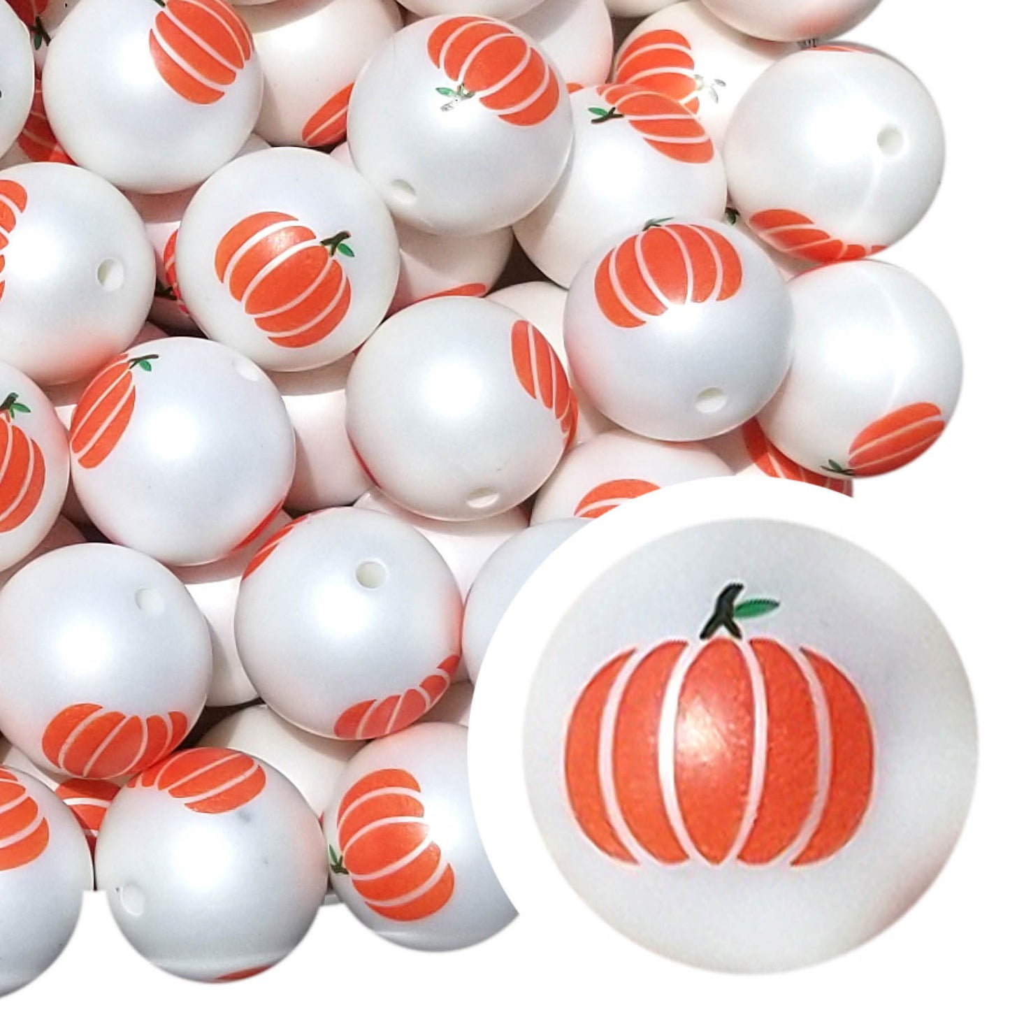 printed pumpkin 20mm printed bubblegum beads