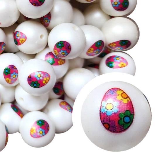 pink floral easter egg 20mm printed bubblegum beads