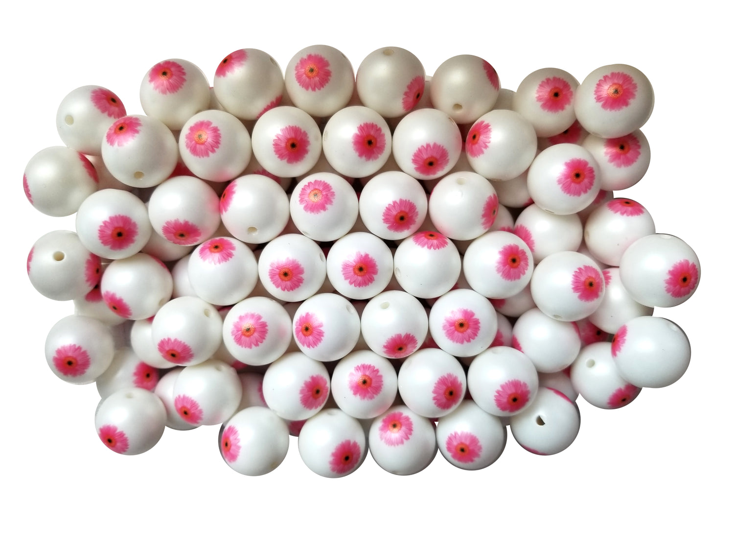 pink gerber daisy 20mm printed bubblegum beads