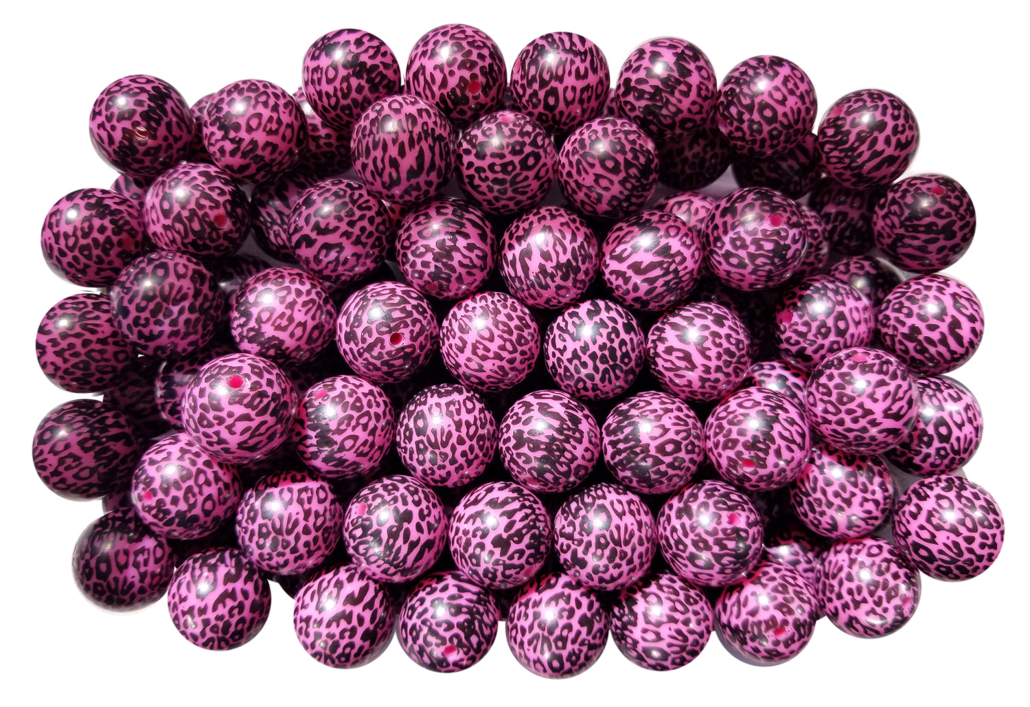 pink leopard print 20mm printed bubblegum beads