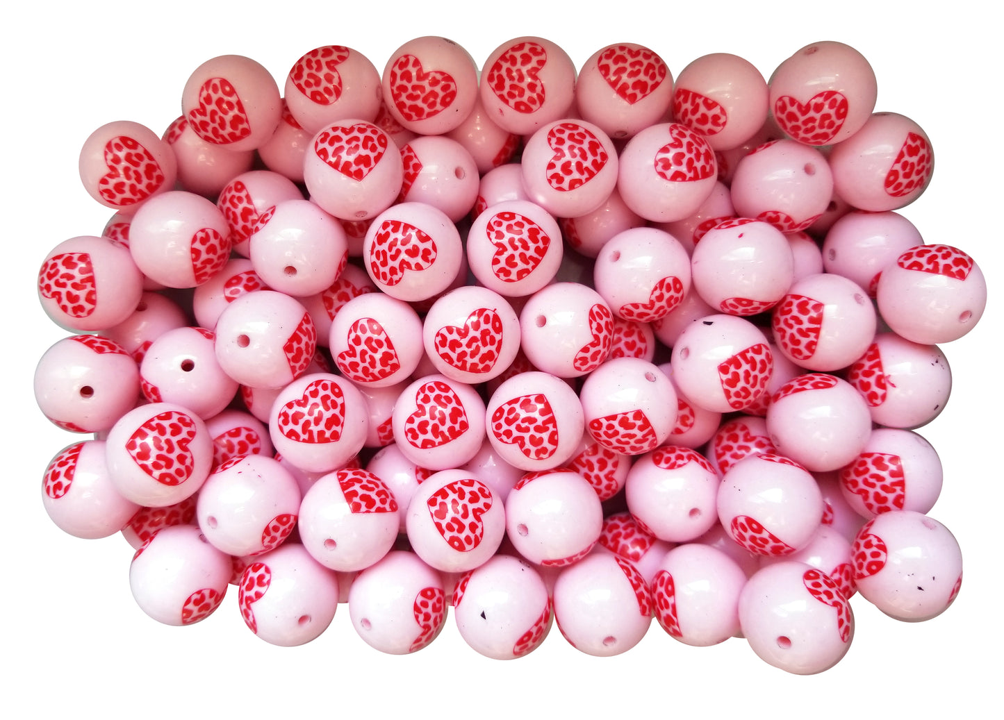pink leopard print heart 20mm printed bubblegum beads