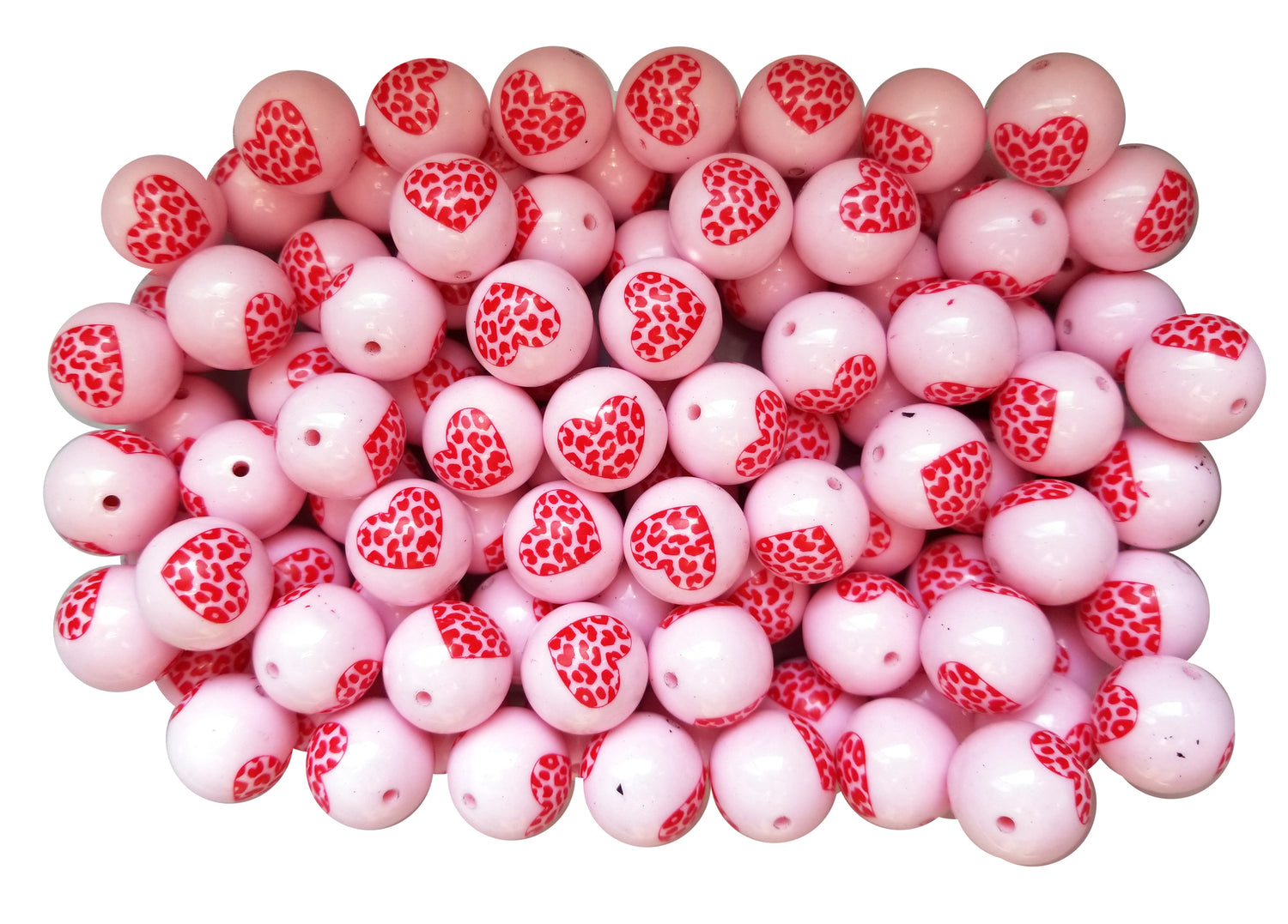 pink leopard print heart 20mm printed bubblegum beads