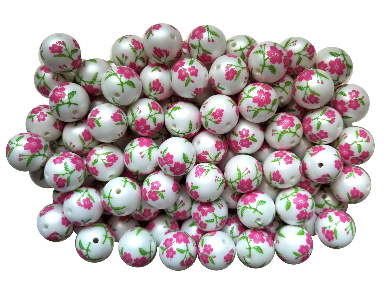 pink poppy 20mm printed bubblegum beads