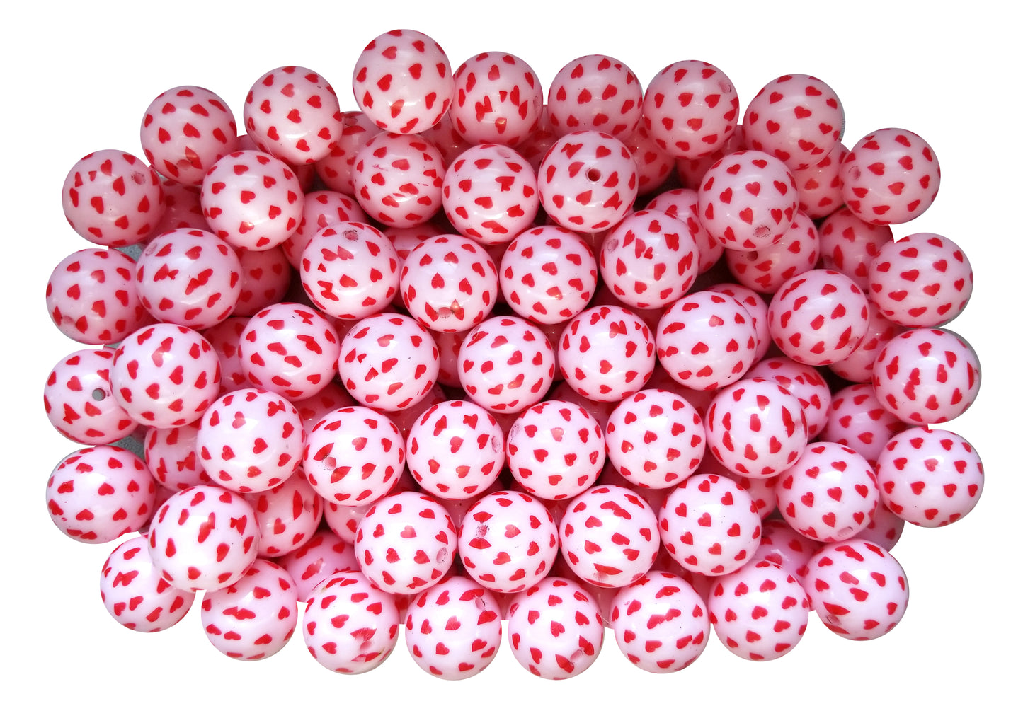 pink & red tiny hearts 20mm printed bubblegum beads