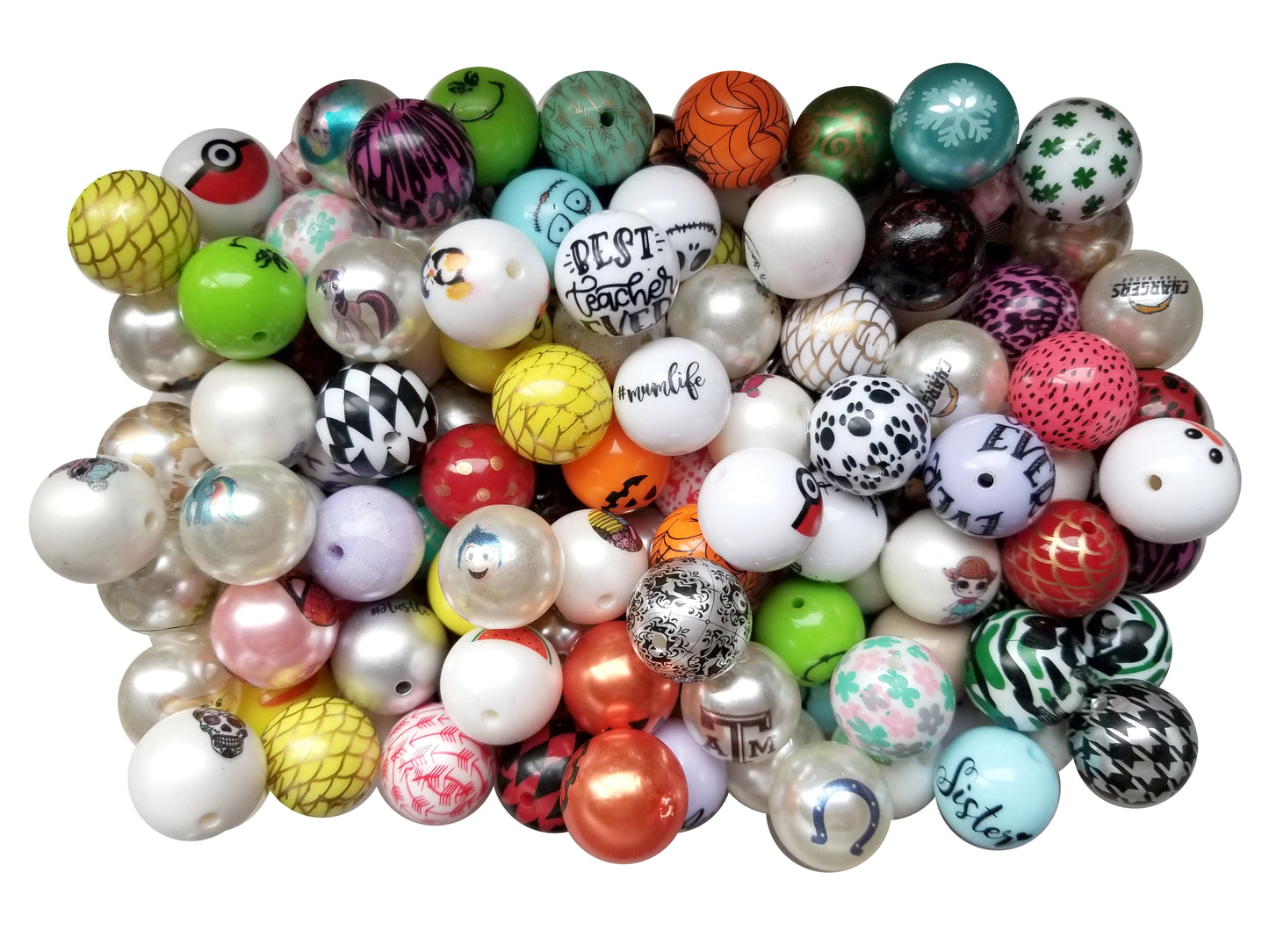 printed bead mix 20mm printed bubblegum beads
