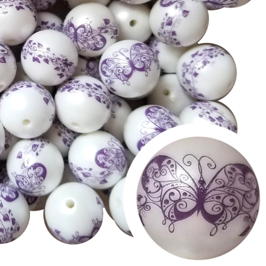 purple butterfly tattoo 20mm printed bubblegum beads