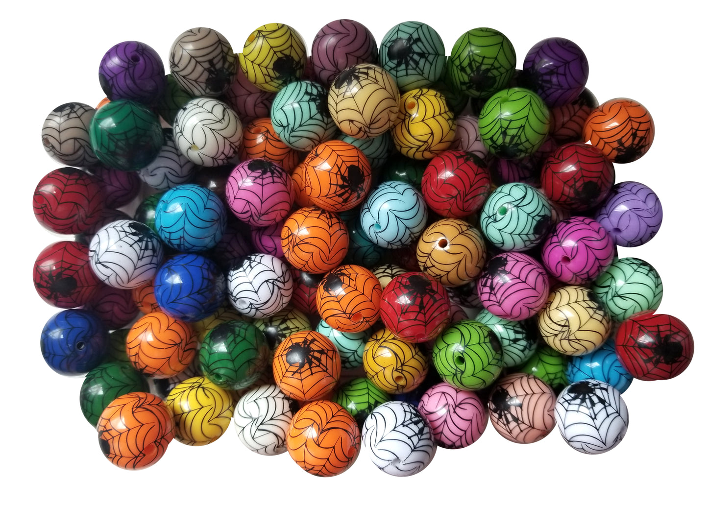rainbow black widow spider web 20mm printed bubblegum beads