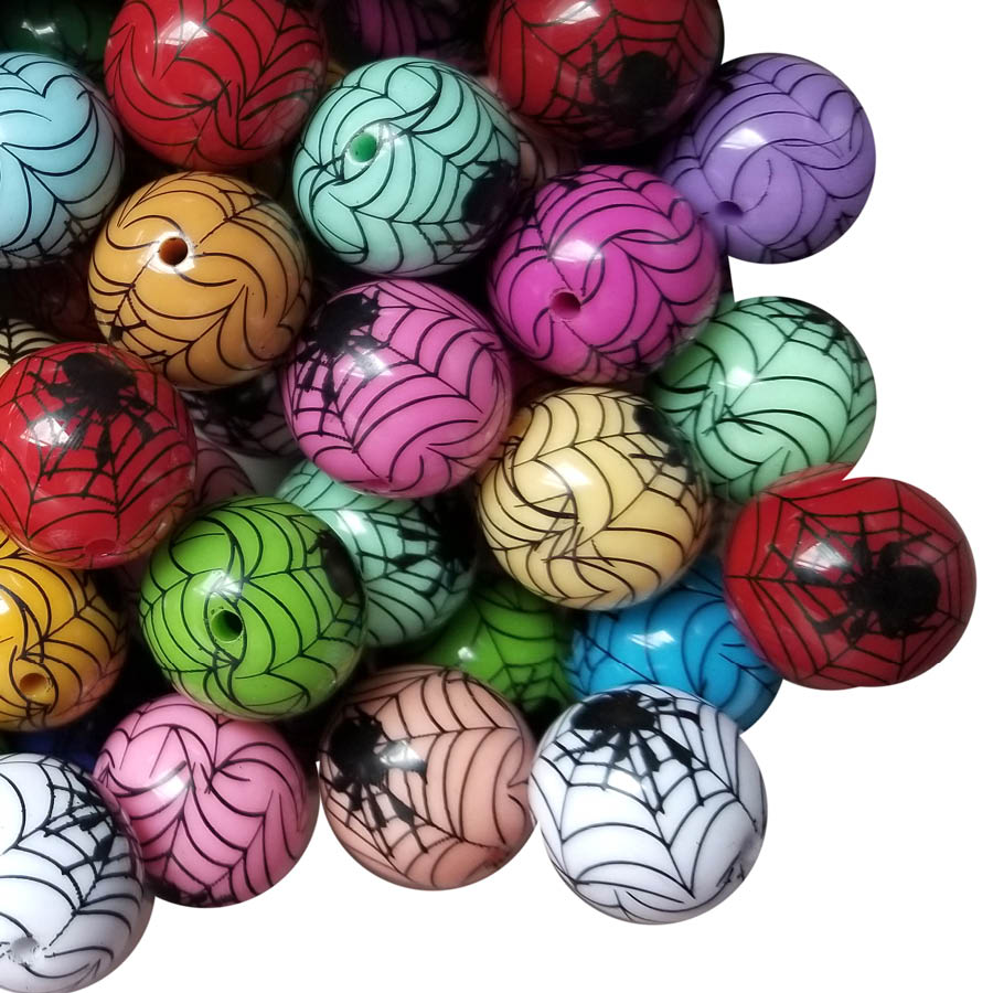 rainbow black widow spider web 20mm printed bubblegum beads