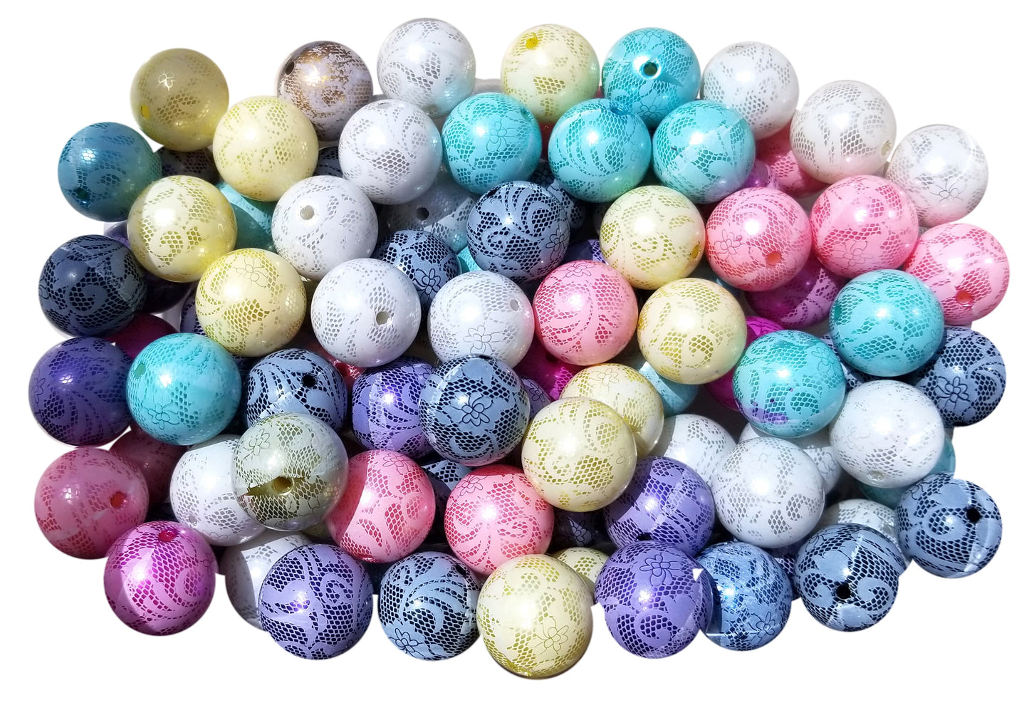 rainbow pearl lace 20mm bubblegum beads