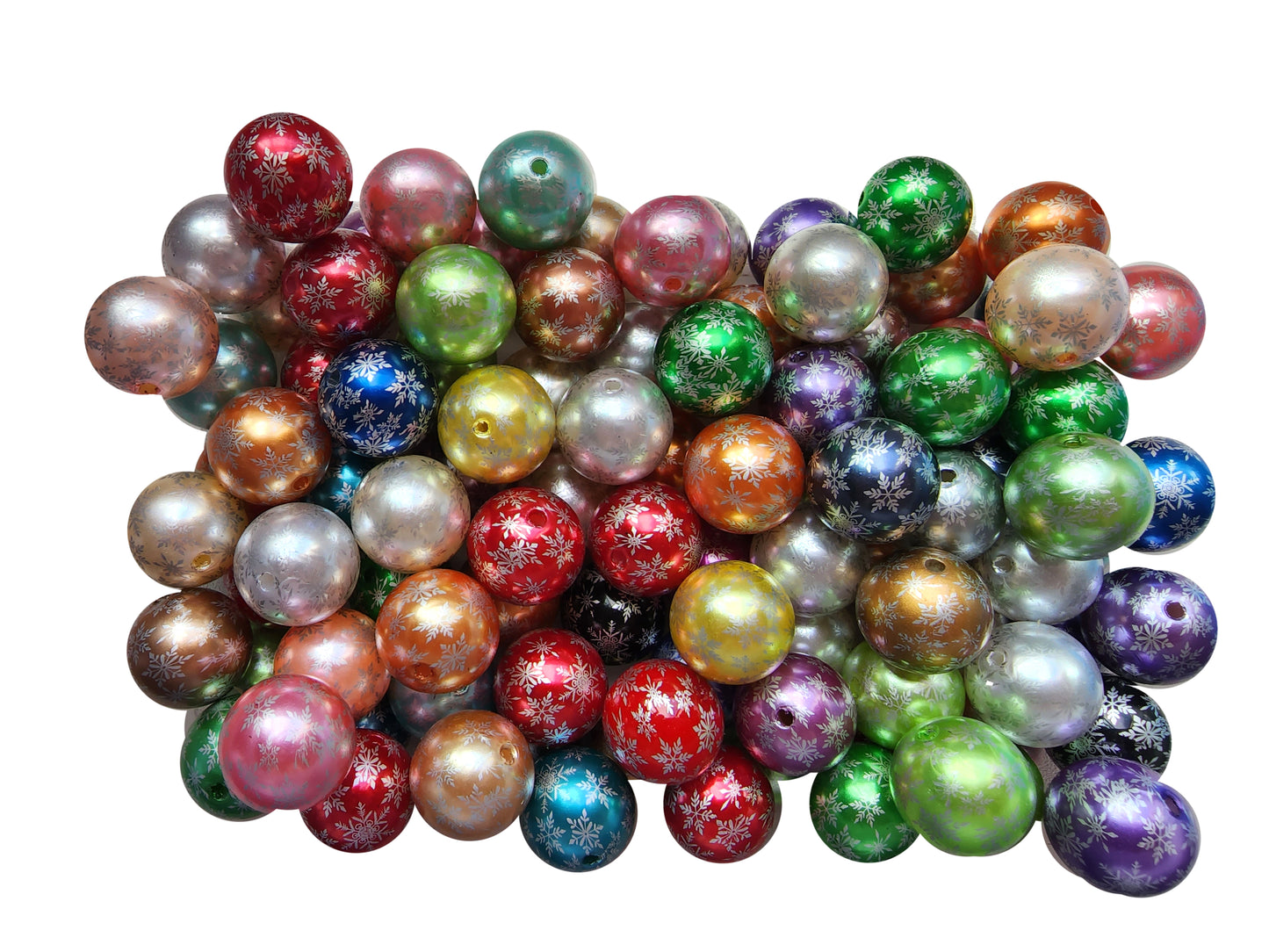 rainbow pearl snowflake 20mm printed wholesale bubblegum beads