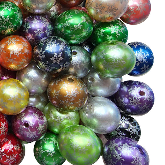 rainbow pearl snowflake 20mm printed bubblegum beads