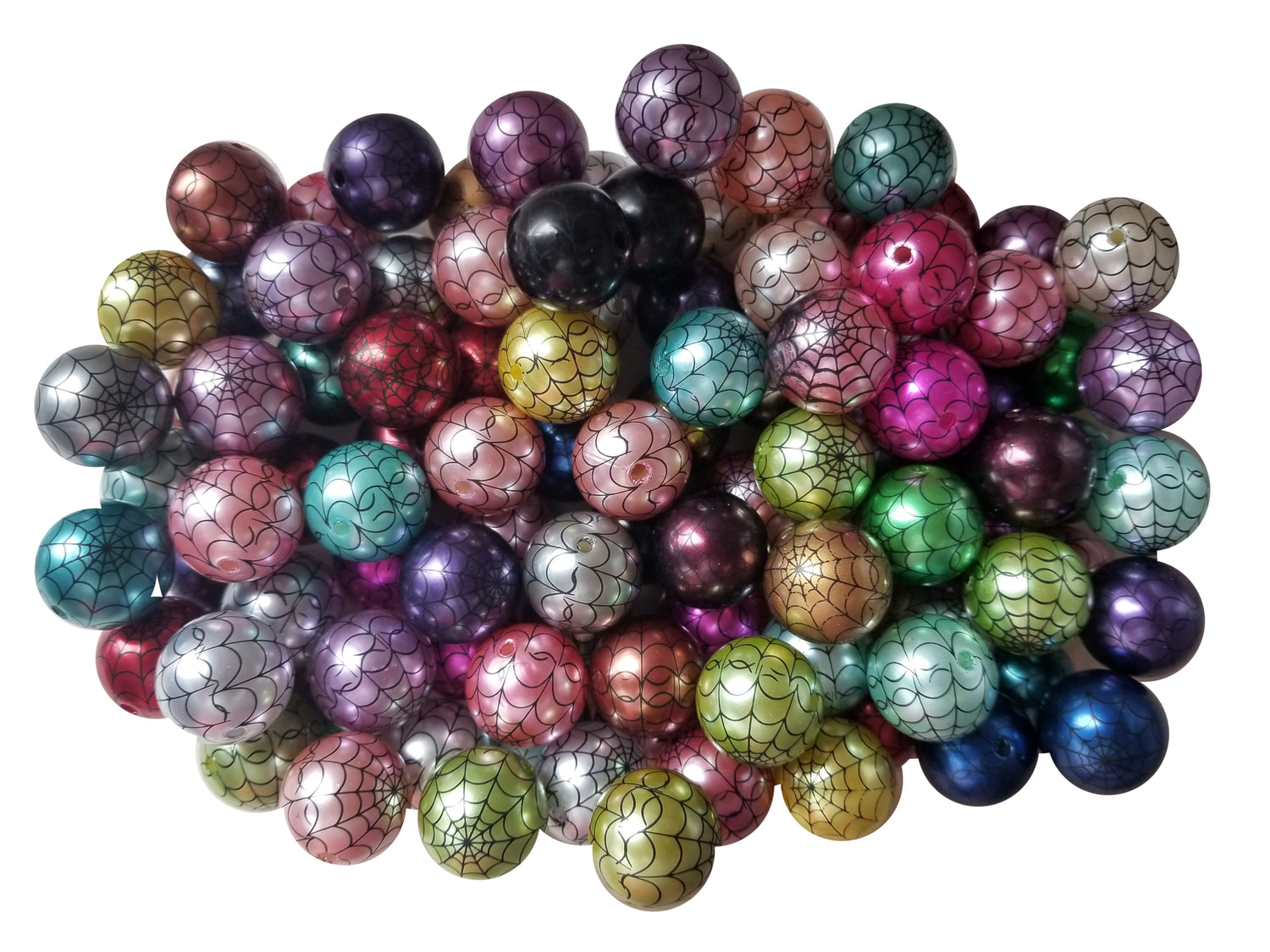 rainbow pearl spider web 20mm printed bubblegum beads