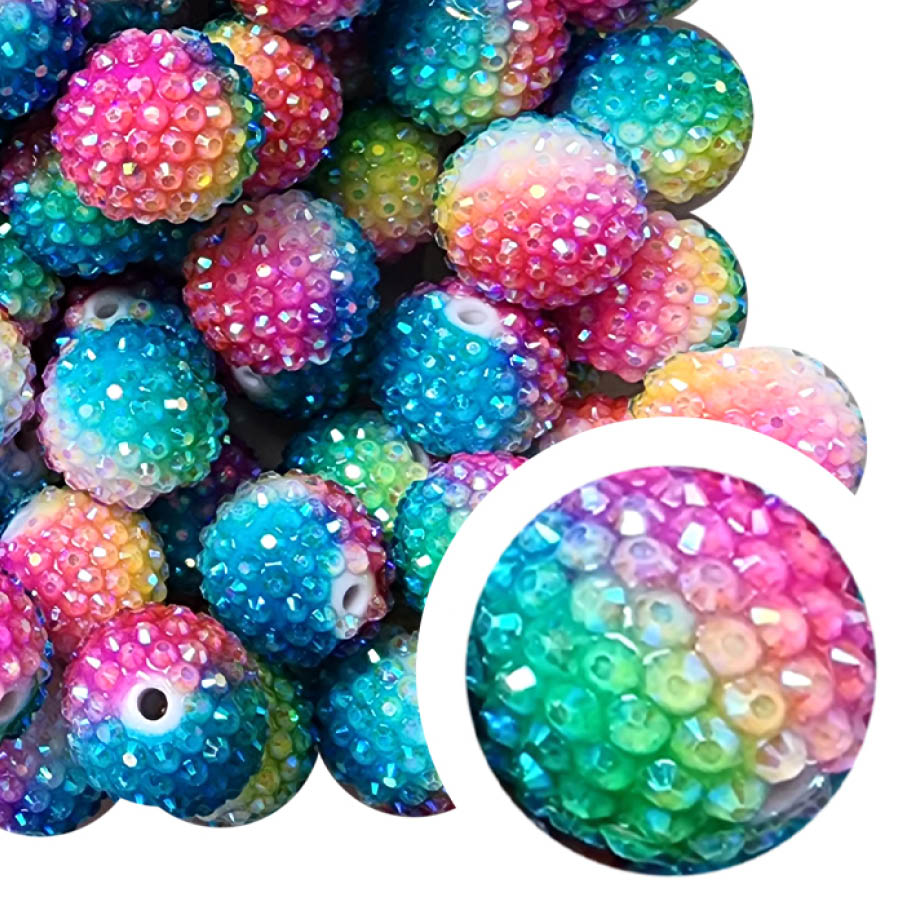 rainbow sherbert rhinestone 20mm bubblegum beads