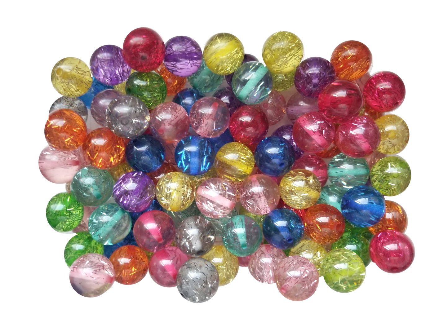 rainbow tinsel glitter 20mm bubblegum beads