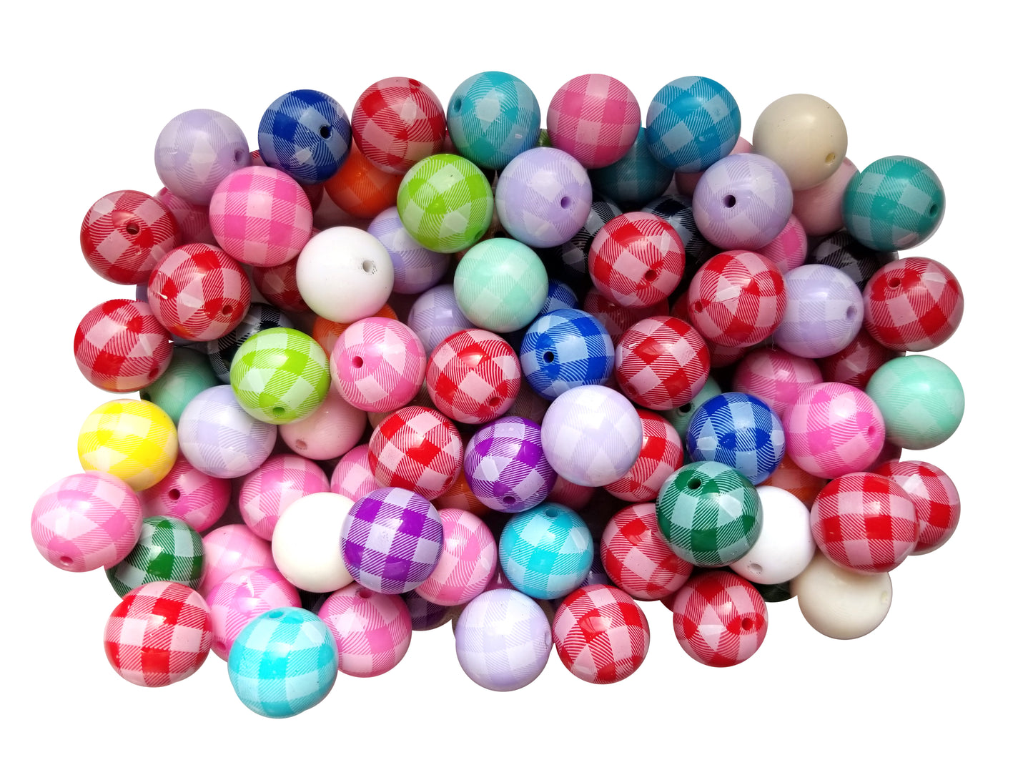 white rainbow buffalo check plaid 20mm printed bubblegum beads