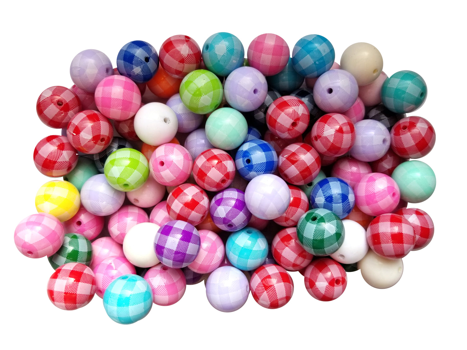 white rainbow buffalo check plaid 20mm printed bubblegum beads
