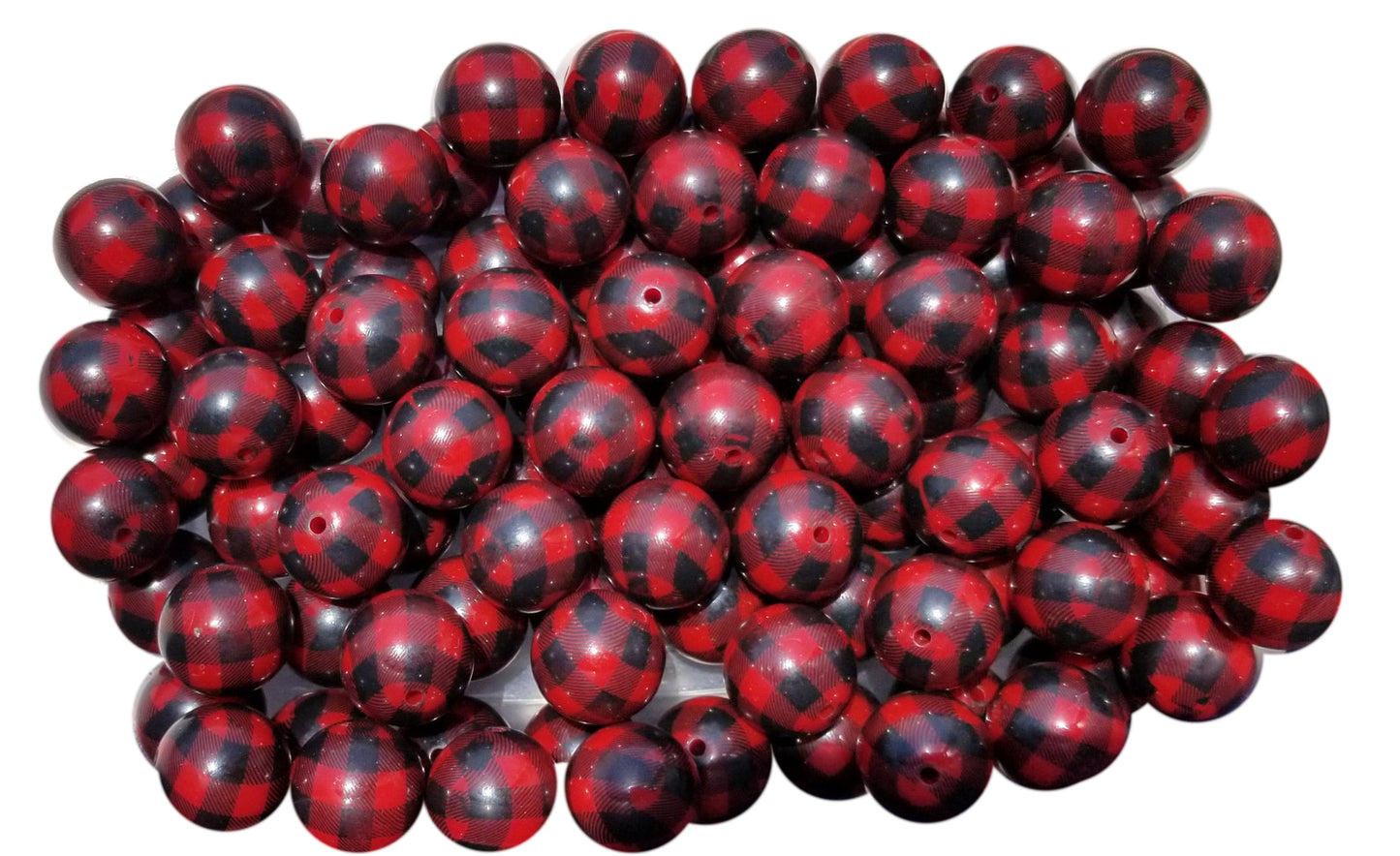 red buffalo check plaid 20mm printed bubblegum beads